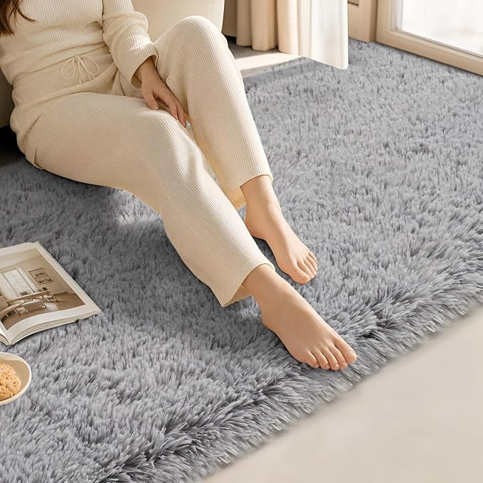 Zentavio Runner Rugs for Hallway 2x6 Shag Soft Bedroom Bedside Rugs Non Slip Fluffy Carpet for Kids Girls Boys Home Decor Aesthetic Dorm Nursery Grey