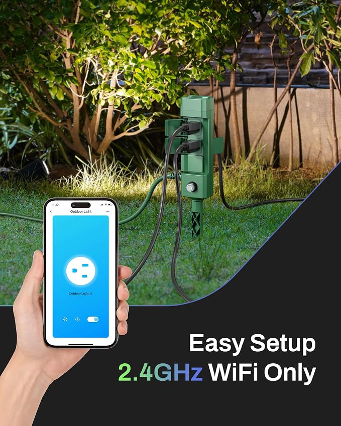 HBN Outdoor Smart Plug Waterproof WiFi Outdoor Outlet Timer with 6 Grounded Outlets, Remote & Voice Control Heavy Duty Yard Stake Plug Compatible with Alexa and Google Assistant No Hub Required