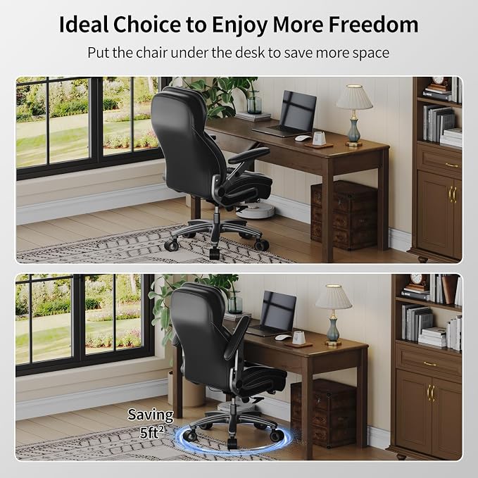 Big and Tall Office Chair, Heavy Duty Desk Chair with 5D Arms, Adjustable Lumbar Support & Height, Tilt Function, PU Leather High Back Ergonomic Executive Computer Chair