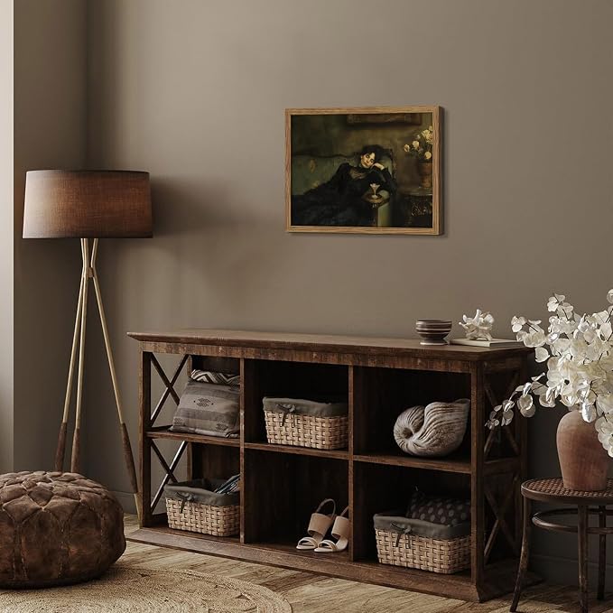Framed Vintage Victorian Wall Art, Moody Woman Reclining on Sofa Canvas Poster, Dark Academia Portrait Oil Painting Prints, Classical Elegant Wall Decor for Living Room Bedroom Study 16x24in