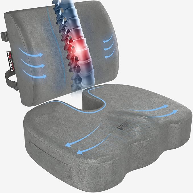 FORTEM Seat Cushion, Office Chair Cushion, Lumbar Support Pillow for Office Chair, Memory Foam Car Seat Cushions, Sciatica Coccyx Tailbone Pain Relief, Cushions for Back Support, Washable, Non Slip XL