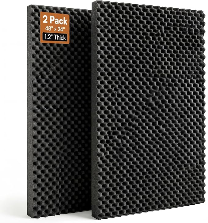 SODOCT 2 Pack Large Egg Crate Acoustic Foam Panels, 48 x 24 x 1.2 Inches High Density Sound Proof Foam for Walls, Professional Sound Absorbing Studio Panels for Home Theater, Recording (Black)