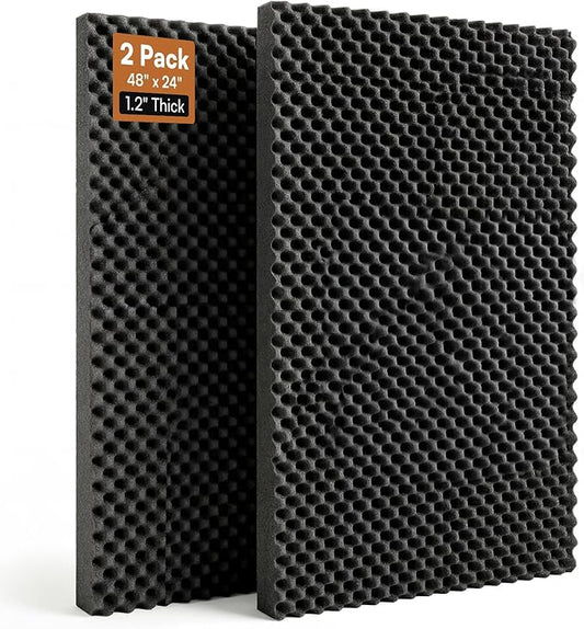 SODOCT 2 Pack Large Egg Crate Acoustic Foam Panels, 48 x 24 x 1.2 Inches High Density Sound Proof Foam for Walls, Professional Sound Absorbing Studio Panels for Home Theater, Recording (Black)