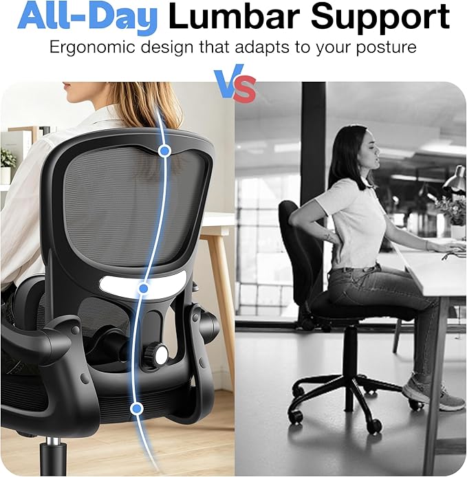 ALLGOD Ergonomic Office Chair, Breathable Mesh Ergonomic Desk Chair with Adjustable Lumbar Support, Flip-up Armrests, Computer Chairs Comfortable for Home, Office, Work, 300lbs, Black (8Pack)