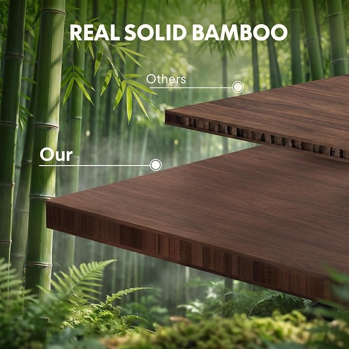 FLEXISPOT Solid Bamboo Standing Desk, 48" x 24" Real Bamboo Desktop with Natural Grain, Durable & Sustainable Workstation for Home Office and Multi-Monitor Setups (Walnut, Black Frame)