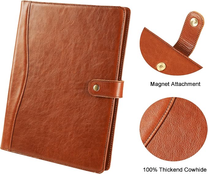 Personalized Leather Padfolio for Men - Business Portfolio with Clipboard, Engraved Legal Pad Folio Folder, A4 Letter Size Ideal Business and Corporate Gifts, Oil Brown - Custom