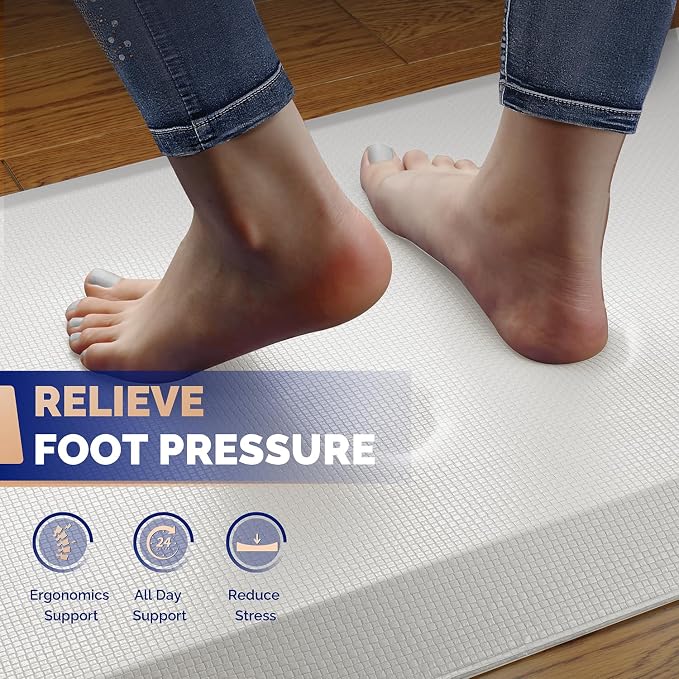 FEATOL Anti Fatigue Mats for Standing, 9/10 Extra Thick Ergonomic Standing Desk Mat, Comfort Memory Foam Standing Mat at Home,Office All Day (24" x 36", White, 2PC)