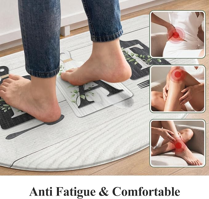 KIMODE Half Circle Anti Fatigue Mats for Cushioned Kitchen Mats for Floor | 18"x28",Black,Country Vintage,Non Slip,Kitchen Mats Waterproof,Memory Foam,Comfort, Half Round Small Standing Mat Decor
