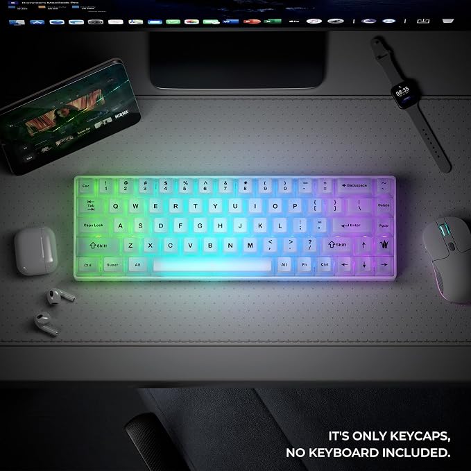 x XVX Keyboard Keycaps White, Clear Jelly Keycaps 60 65 75 100 Percent, Translucent Cute Custom Key caps Set 124 Keys for Mechanical Gaming Keyboards(Cherry Profile)