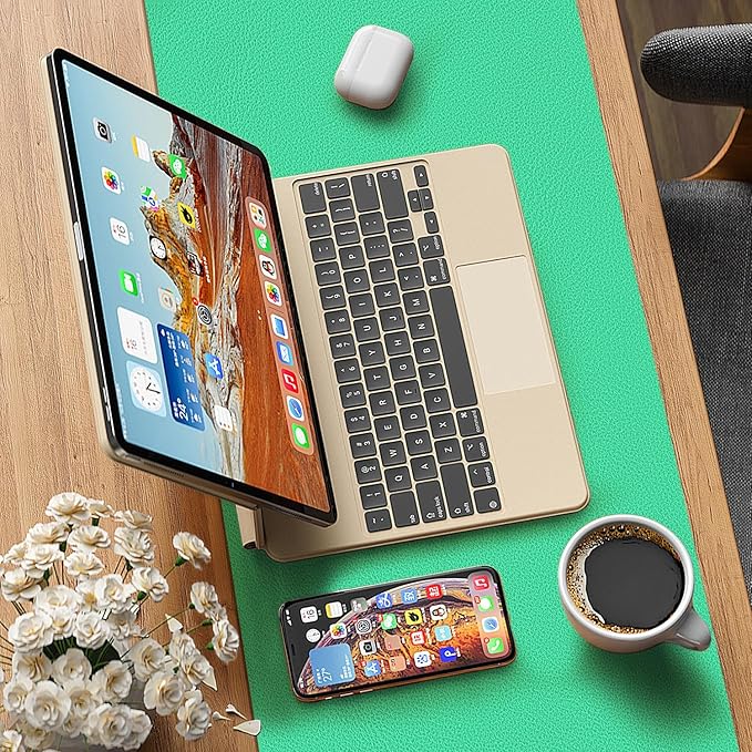 Leather Desk pad Protector, Office Mat, Large Mouse Mat, Non-Slip PU Leather Blotter, Laptop Desk Pad,Waterproof Laptop Computer Desk Keyboard Mat for Office/Work/Home/Decor (Green, 55in*18in)