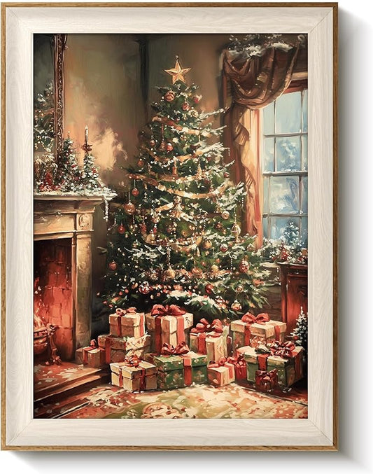 VIYYIEA Winter Framed Wall Art for Living Room, Christmas Tree Canvas Prints, Oil Painting Home Decor, Christmas Picture, Bathroom Wall Decor Gifts for Friends or Family - 16L x 12W