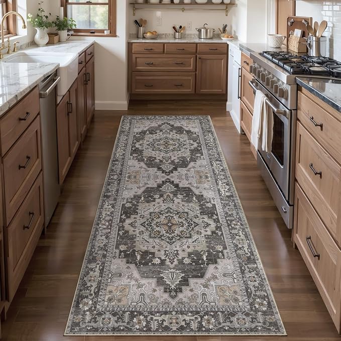 Tangsoo 2x6 Washable Runner Rug for Hallways, Non Slip Vintage Runner Rug, Soft Oriental Low Pile Long Rug Runner, Carpet Runners for Kitchen Bedroom Entryway Bathroom Living Room