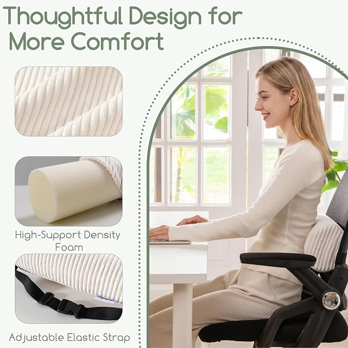 HIGOGOGO Lumbar Roll Lumbar Support Pillow for Office Chairs, Cars, and Gaming Chairs, Back Cushion with Washable Cover & Adjustable Strap to Relieve Back Pain and Improve Posture, 11"x6"x5", Beige
