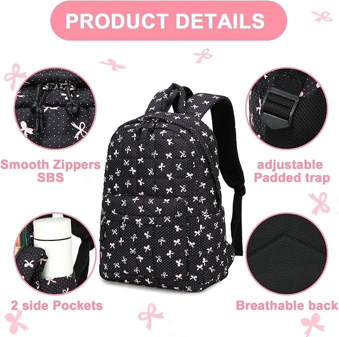 LEDAOU Kids Backpack for Girls Backpacks with Lunch Box, Lightweight Bookbag Set Elementary Middle School Back pack for 8-14