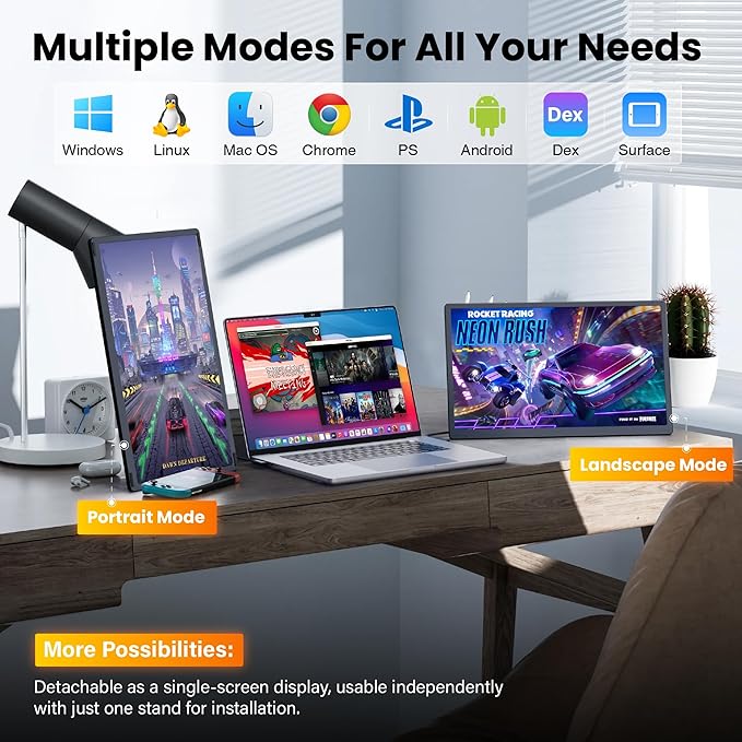Upgraded Detachable 15.6" Laptop Screen Extender,FHD 1080P IPS Triple Portable Monitor for Laptop, Multiple Screens Design Monitor Extender for 13"-17.3" Laptops (Mac, Wins, Android, Dex)