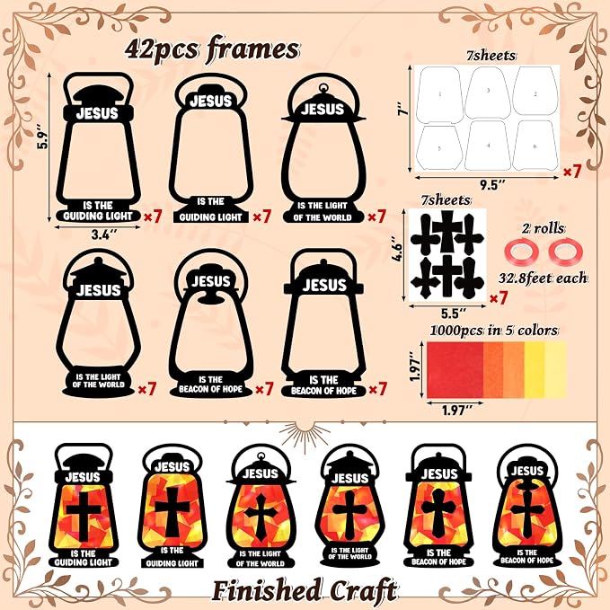 42PCS Sunday School VBS Crafts Bulk: Black Paper Oil-Lamp Nativity Suncatchers,Jesus Religious Christian Classroom Camping Activity DIY Kits Gifts Church Decorations,Window Stained Glass Effect