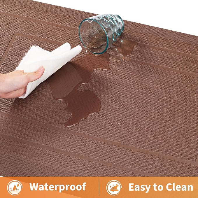 UKISS 9/10"" Extra Thick Cushioned Anti Fatigue Kitchen Mat, Waterproof High Density Foam Standing Desk Mat, Non-Slip Ergonomic Comfort Mat for Kitchen, Office,Workstation Black (Brown, 20" X 39")