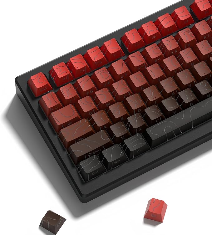 dagaladoo Red Black Topographic keycaps Line Backlit keycaps Shine Through Keyboard Keys Side Printed Key caps Cherry Profile keycap Set for 61/64/66/68/71/75/84/87 Mechanical Keyboards