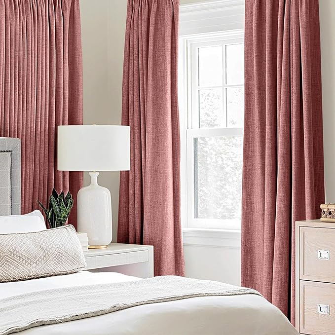 MIULEE 100% Blackout Linen Textured Curtains for Bedroom Solid Thermal Insulated Dusty Rose Grommet Room Darkening Curtains & Drapes Luxury Decor for Living Room 42 x 84 Inch (2 Panels)