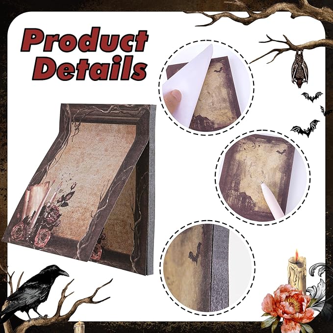 Gothic Sticky Notes - Black Post It Note Gothic Office Supplies Goth Desk Accessories Aesthetic Vintage to Do List Memo Retro School Office Home Supplies Students Teachers Gift