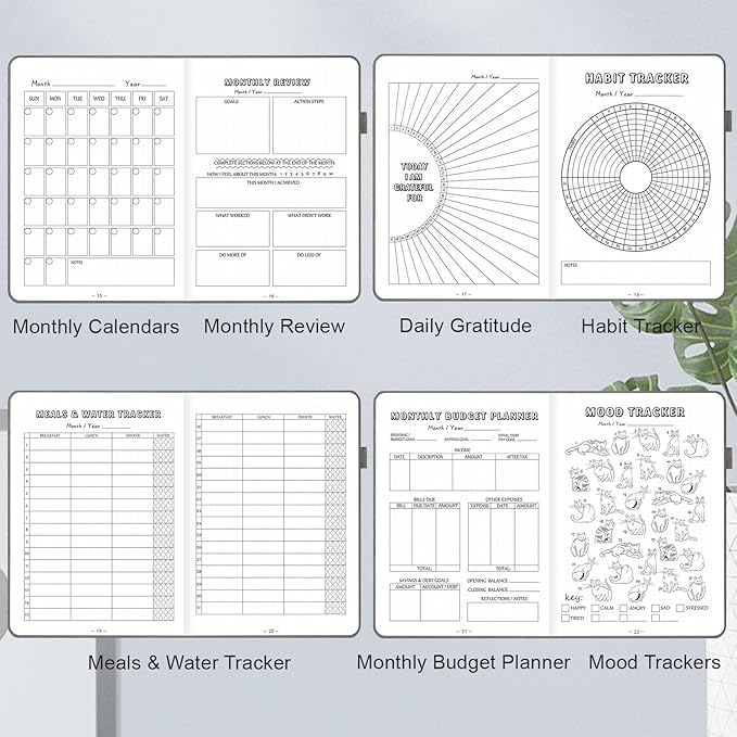 Premade Dotted Journal Notebook with Bullet Templates, Pre-made Dot Grid Journaling with Undated Weekly & Monthly Planner, Various Trackers - 12 Month Organization, A5 Hardcover