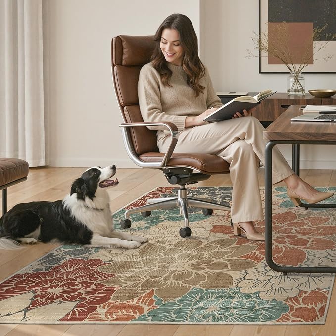 48"x72" Office Chair Mat for Hardwood Tile Floor, Under Desk Carpet Protector for Rolling Computer Chair Mat, Machine Washable Area Rug, Anti-Slip 1/5" Thick Low Pile Thin Vinyl Floor Mat, Terracotta