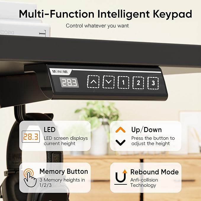 Monomi 79" Electric Standing Desk for Home Office - Large Adjustable Height Desk with 178 lbs Weight Capacity, 3 Memory Presets, Quiet Motor, Anti-Collision (Black)