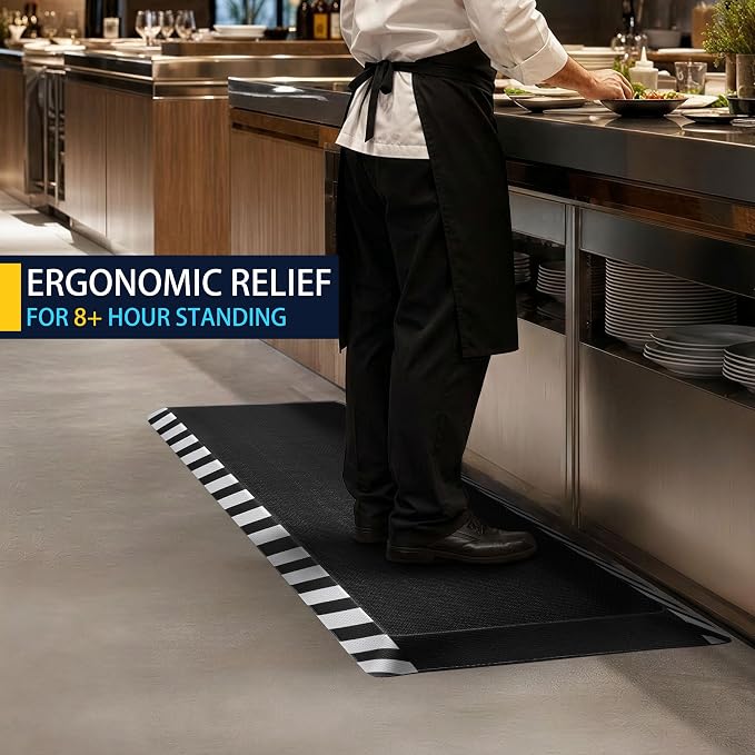 FEATOL Anti Fatigue Mat Industrial, Ergonomic Standing Floor Mat for Work for Stand, Safety Support for Leg & Back Pain(White Border,17" x 24",1PC)