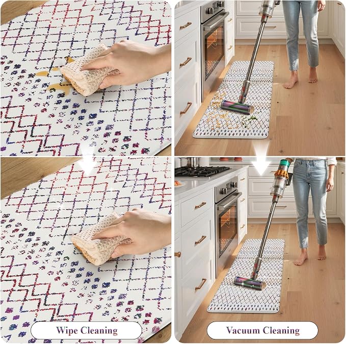 KIMODE Kitchen Mats 2PC Cushioned Anti Fatigue Boho Kitchen Rugs and Mats Non Slip Waterproof Kitchen Mats for Floor Comfort Foam Standing Desk Mat Colorful Laundry Room Rug for Home Decor Office Sink