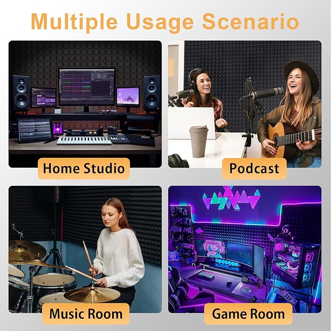 36 Pack AUSLET Acoustic Panels 12 x 12 x 2 Inches, Pyramid Sound Proof Foam Panels for Wall, High Density Black Acoustic Foam Panels,Soundproof Wall Panels