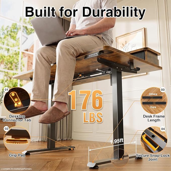 Veken 63x28 in Electric Standing Desk with Drawers, Adjustable Table, Brown | Stand up Computer Desk for Home Office, Work & Study, with Storage, 3 Memory Presets, Cable Organizer, Hook, and Quiet Lift.