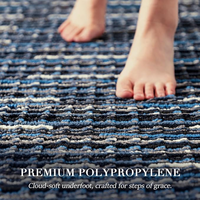 Kitchen Rugs Sets of 2-Non Slip Kitchen Mats for Floor-Thick Stain Resistant Vintage Kitchen Floor Mat Runner Carpet for Hallways Entryway Laundry Room Washable（Navy Blue 22"x59"+20"x32"）