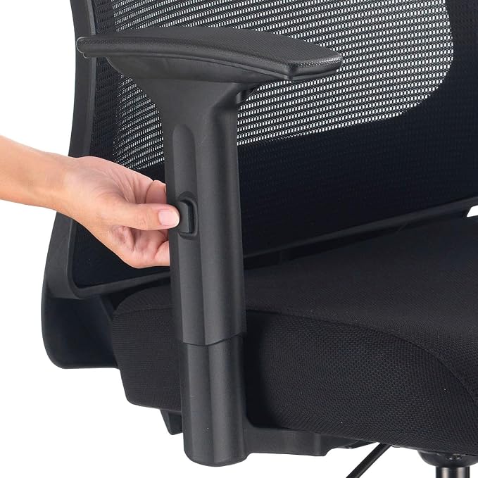 Global Industrial Interion Mesh Back Task Stool with Adjustable Arms, High Back, 3" Thick Fabric Seat, 5-Star Base with Swivel Casters, 350 Lbs Capacity, Black