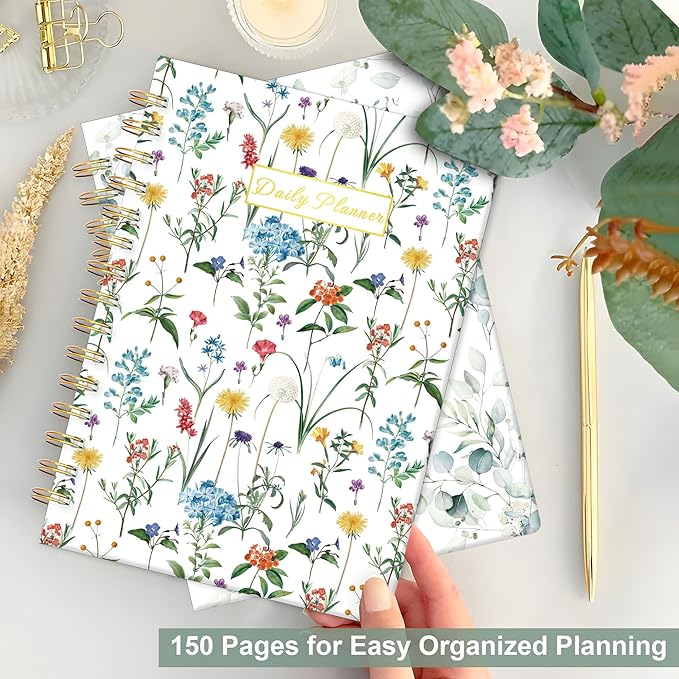 Daily Planner Undated - 6.5"x8.5" To Do List Notebook Spiral Appointment Planner to Organize Tasks & Boost Productivity, Perfect Office & School Supplies for Women & Men, Wildfloral