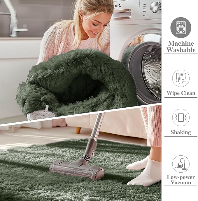 OLANLY 2x4 Machine Washable Runner Rugs for Hallway, Soft Fluffy Shaggy Bedside Rugs for Bedroom, Living Room, Indoor Floor Carpet for Kids Girls and Boys, Home Decor Aesthetic, Olive Green