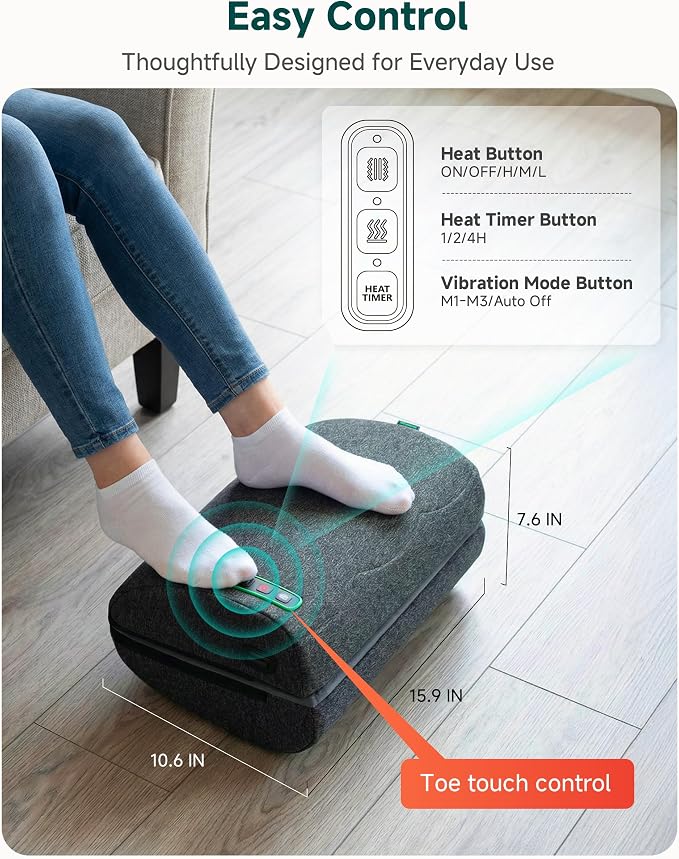Vibration Foot Rest with Heat & Swing Function, Adjustable Ergonomic Footrest for Under Desk, 3 Graphene Heat Levels, 3 Massage Modes, Timer, Office & Home Relaxation Foot Stool, Gifts for Men Dad