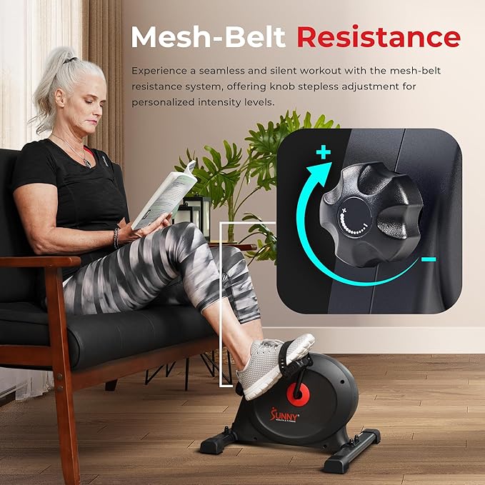 Sunny Health & Fitness Smart Under-Desk Bike Exerciser, Low-Impact Cardio Cycling Equipment for Home/Office, Mini Paddler for Arm/Leg Mobility Training, Free SunnyFit App