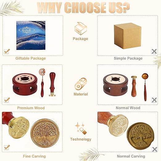 Wax Seal Stamp Kit - 357Pc Set with Wax Beads, Seal Stamp, Warmer, Spoon, Candles - Vintage Envelopes Letters Mailing Crafts Gift (Antique Gold)