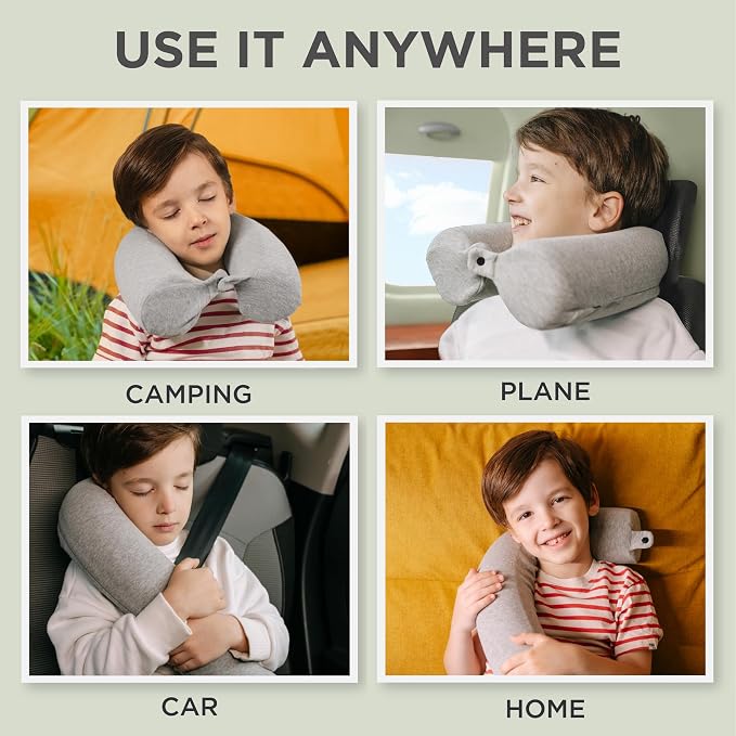 Dot&Dot Twist Memory Foam Kids Travel Pillow, Bendable Neck Pillow for Airplane, Car and Home, 23-Inch Adjustable Roll with Washable Cotton Cover