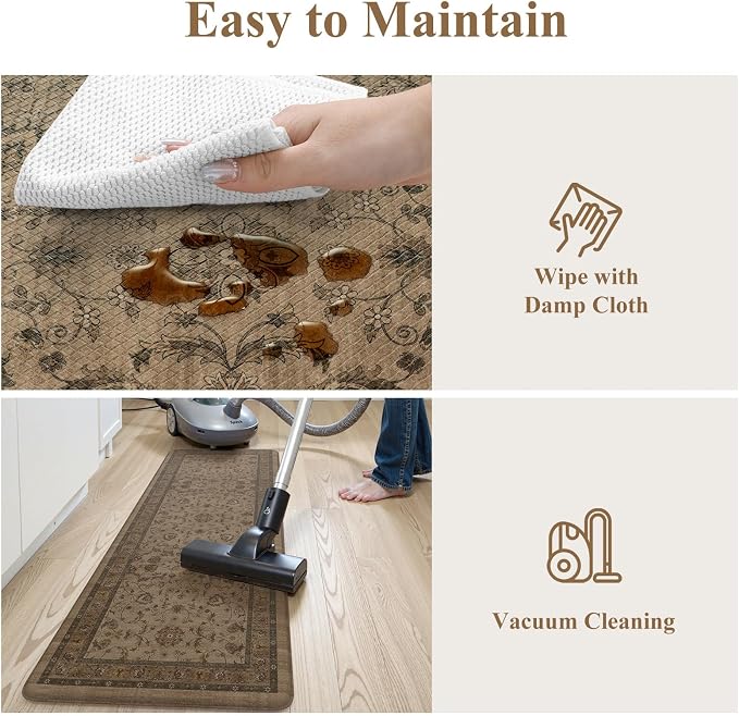 KIMODE Kitchen Floor Mats Anti Fatigue,Cushioned Rugs for Floor Sets of 2 | 17.3"x47"+ 17.3"x29",Brown,Farmhouse Rugs for Floor,Memory Foam Ergonomic Kitchen Mat Non Slip for Laundry Office Bathroom