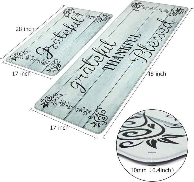 HEBE Anti Fatigue Kitchen Mat Set of 2, Cushioned Kitchen Mats for Floor | Non Slip Waterproof Kitchen Rug and Runner Set, Farmhouse PVC Foam Comfort Mat Floor Carpet for Sink, Standing Desk, Laundry