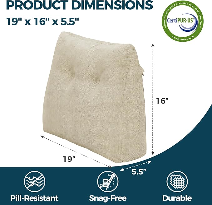 Back Support Pillow for Recliner Soft Dual Layer Lumbar Support Pillow with Shredded Memory Foam Ergonomic Orthopedic Couch Lumbar Cushions for Elderly Lower Back Pain Relief Khaki