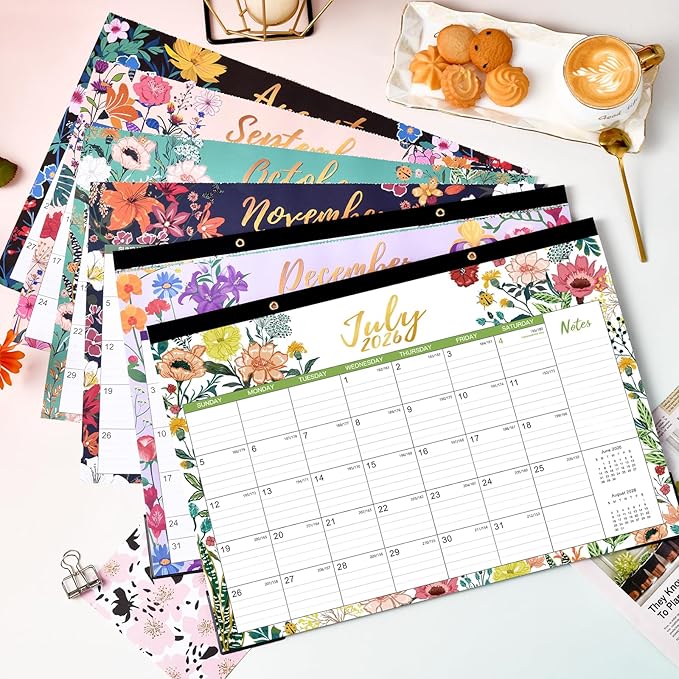 2026 Desk Calendar – Jan 2026 – Dec 2026, 12 Months Large Monthly Desk Calendar 2026, 17" x 12", Desk Pad, Ruled Blocks, To-do List & Notes, Tear Off, Best Desk/Wall Calendar, Beautiful Flowers
