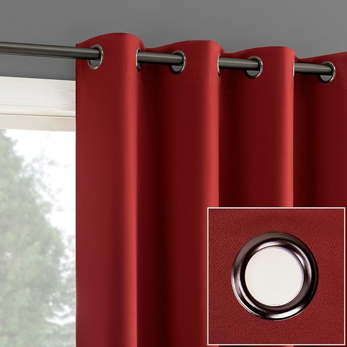 Sun Zero Nordic 2-Pack Theater Grade Noise Reducing Extreme 100% Blackout Grommet Curtain Panel Pair, 52" x 96", Red
