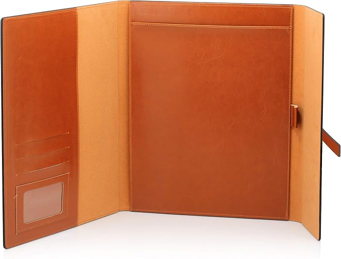 GALLAWAY LEATHER Padfolio Folder – Slim Portfolio Organizer Holder for Letter Legal A4 Note Pads Notebooks for Men and Women Refillable Business Leather Folio Binder, Brown