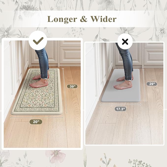 KIMODE Anti Fatigue Kitchen Mats for Floor, Boho Farmhouse Kitchen Rugs 20"x39", Non Slip Kitchen Mats for Floor, Padded Kitchen Floor Mats, Beige Rugs for Kitchen Floor Sink Laundry Office
