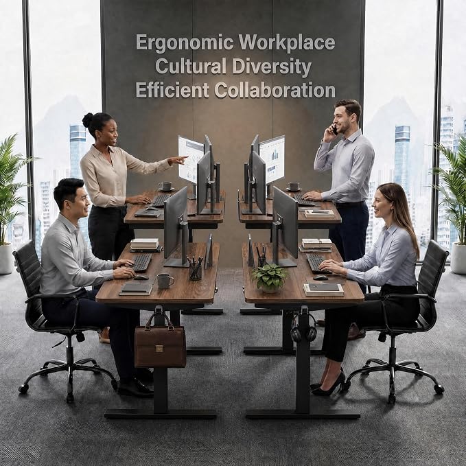 Grandder 55x32 Large Electric Standing Desk, Height Adjustable Computer Desk with 2 Memory Presets, 31.5" Deep Desktop Sit Stand Desk Home Office Desk Workstation Table with Hooks, Walnut