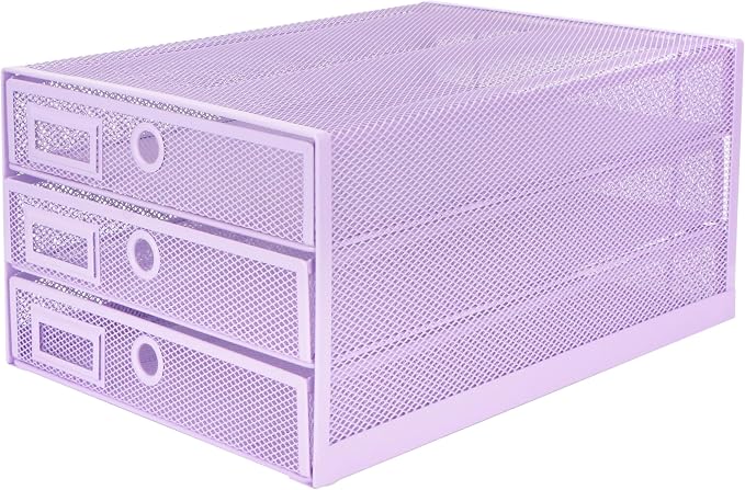 EXERZ Paper Sorter 3 Tier Drawers A4 / Multifunctional Desk Organiser/Letter Tray - Documents, Magazines, Notebooks and Letters - Light Purple | Desk Organiser Pull Out Trays Keep Files Letters Magazines Folders Notebooks Neatly Separated Easy To Reach