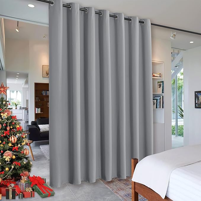 RYB HOME Portable Room Divider Curtains Energy Saving Noise Reducing Drapes Triple Weave Blackout Privacy Wall for Apartment Cloakroom Basement, W150 x L96 inches, Sliver Grey, 1 Pc