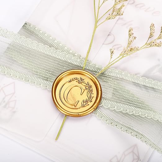 Yoption Vintage Letter C with Wreath Wax Seal Stamp Kit with 120 Antique Gold Wax Seal Beads